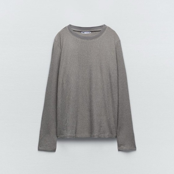 NWT ZARA SOFT LONG SLEEVE T-SHIRT GRAY - Picture 1 of 6